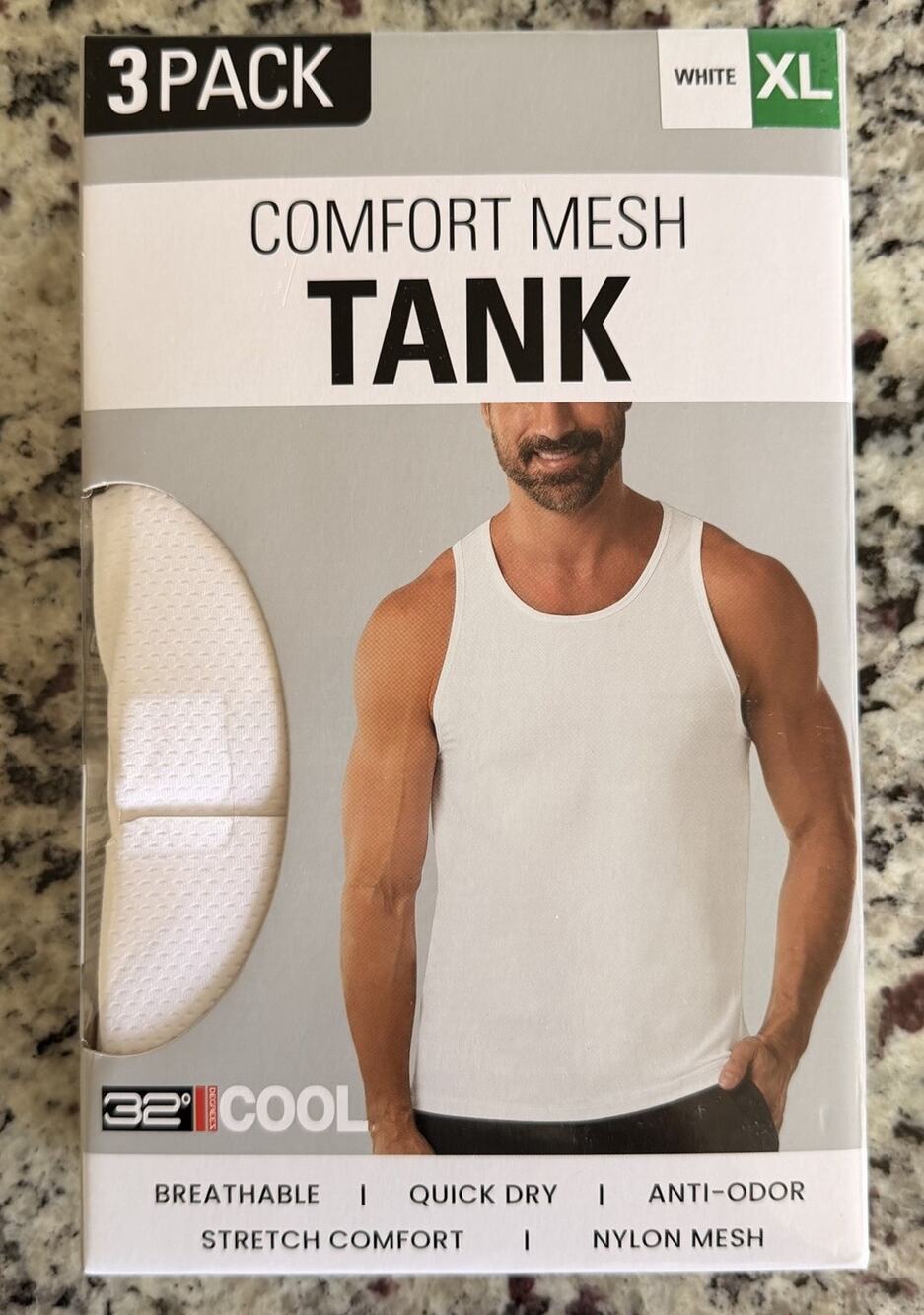 32 Degrees Men's Comfort Mesh Tank, 3-pack, White, Size XL
